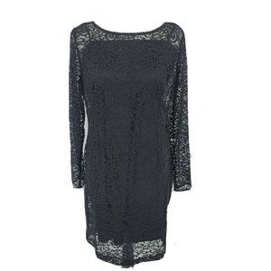 Chaps Black Lace Sheath Dress Long Sleeve Lined 12